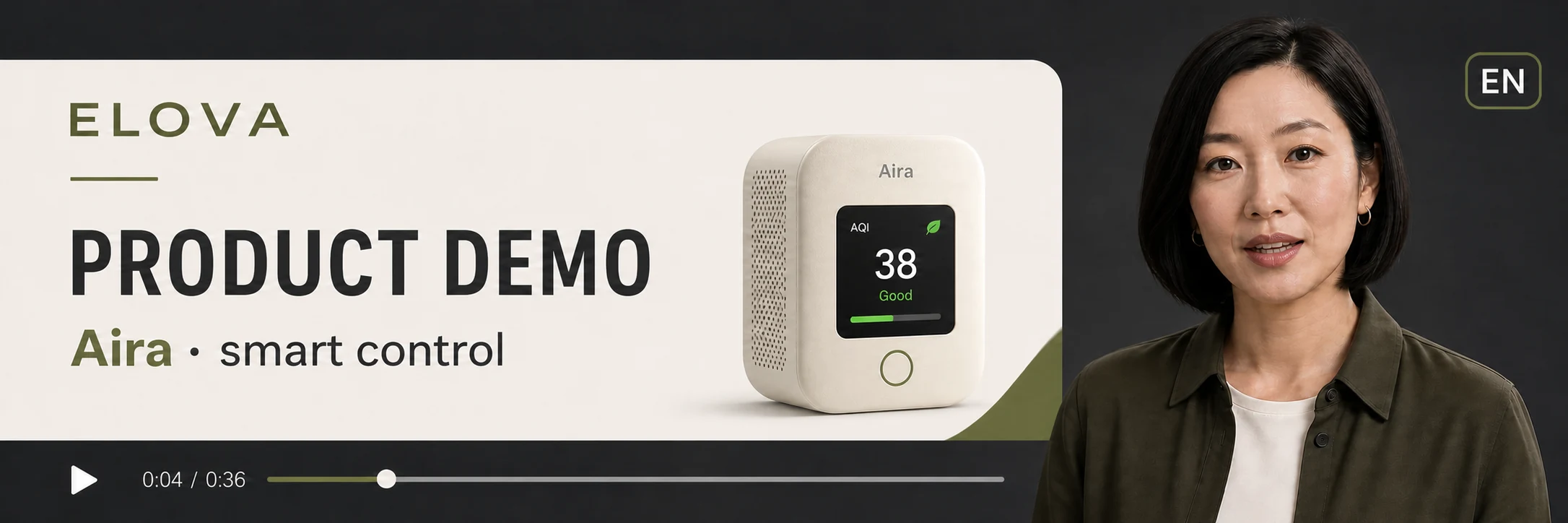 ELOVA digital spokesperson presenting a commercial demonstration of the Aira smart monitor
