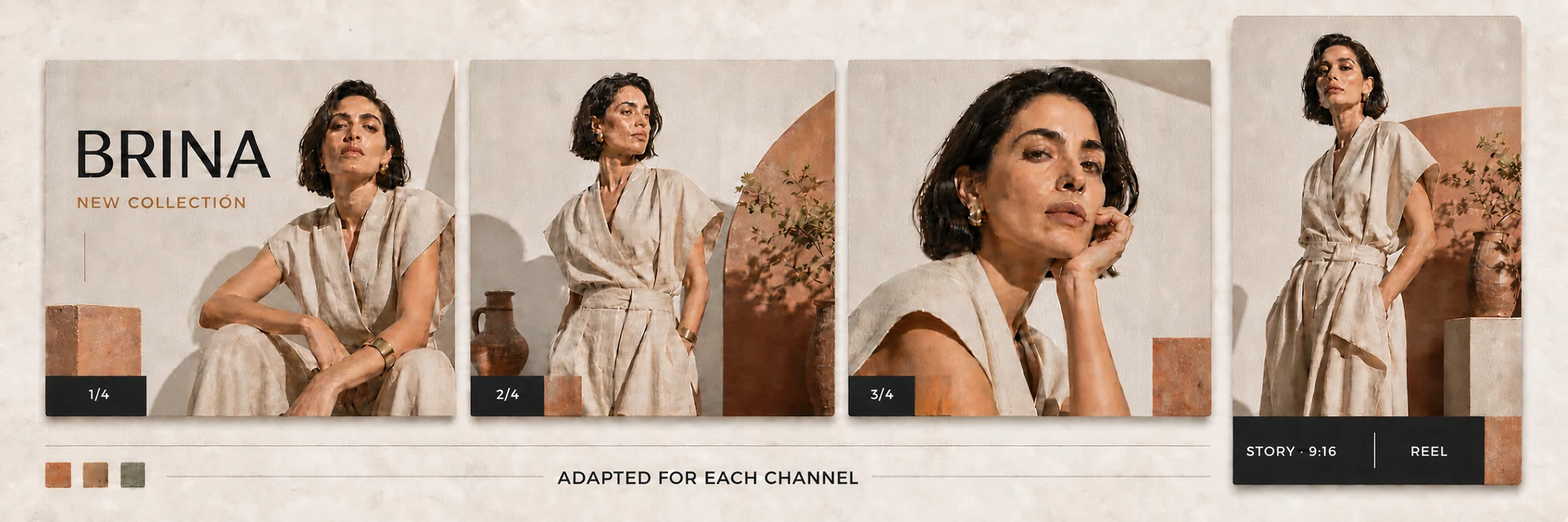 BRINA editorial campaign adapted for carousel posts, stories and reels