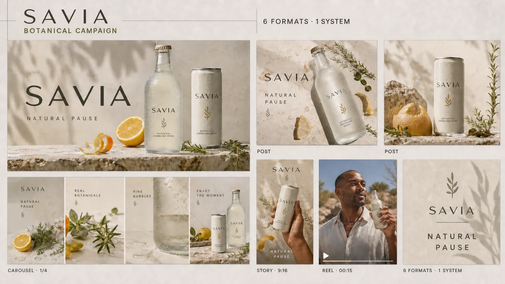 SAVIA content system with posts, carousel, story and reel from one campaign